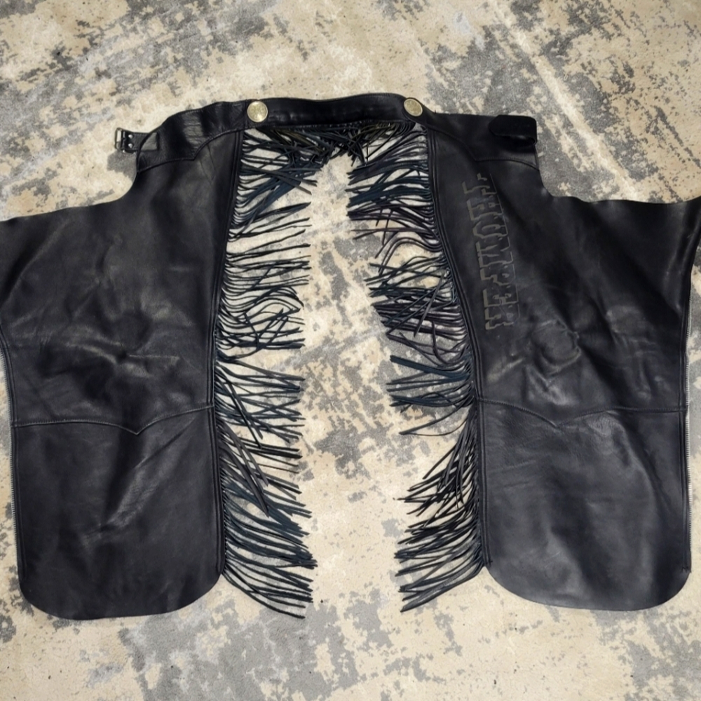 Women's Black Leather Chaps w/ Fringe XS